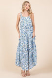 Mittoshop Flower Print Tiered Sleeveless Empire Maxi Dress - Trendsi