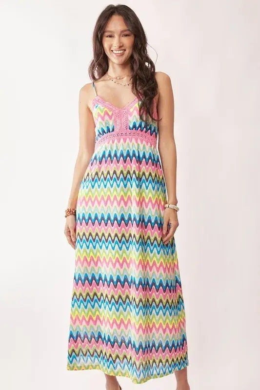 Davi & Dani Multi Color Crochet Lace Midi Dress - Trendsi - Flyclothing LLC