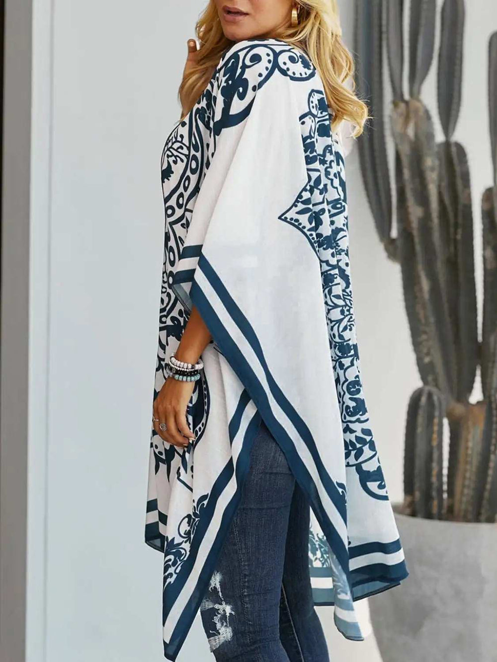 Printed Open Front Cover-Up - Trendsi - Flyclothing LLC