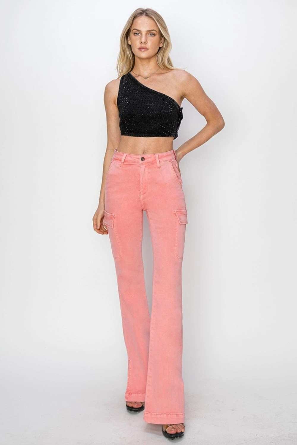 RISEN Full Size High Rise Side Slit Cargo Bootcut Jeans - Trendsi - Flyclothing LLC