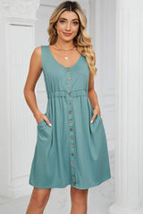 Buttoned Wide Strap Mini Dress - Trendsi - Flyclothing LLC