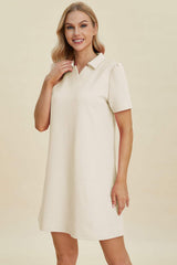 Double Take Full Size Texture Short Sleeve Dress - Trendsi - Flyclothing LLC