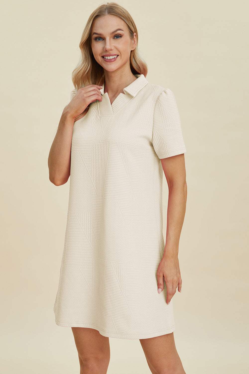 Double Take Full Size Texture Short Sleeve Dress - Trendsi - Flyclothing LLC