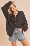 Aemi + Co Raw Edge Exposed Seam Collared Neck Long Sleeve Shirt - Trendsi