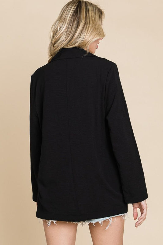 Culture Code One Button Long Sleeve Blazer with Pockets - Trendsi