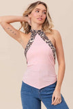 BiBi Triblend Leopard Halter Neck Tied Detailed Top - Trendsi - Flyclothing LLC
