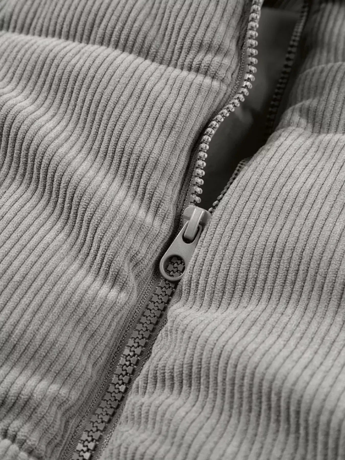 Corduroy Stand Neck Zipped Puffer Vest - Trendsi - Flyclothing LLC