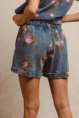 BiBi Floral Printed Denim Short Pants With Pocket - Trendsi - Flyclothing LLC
