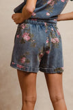 BiBi Floral Printed Denim Short Pants With Pocket - Trendsi