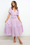 Tied Back Tiered Short Sleeve Midi Dress - Trendsi
