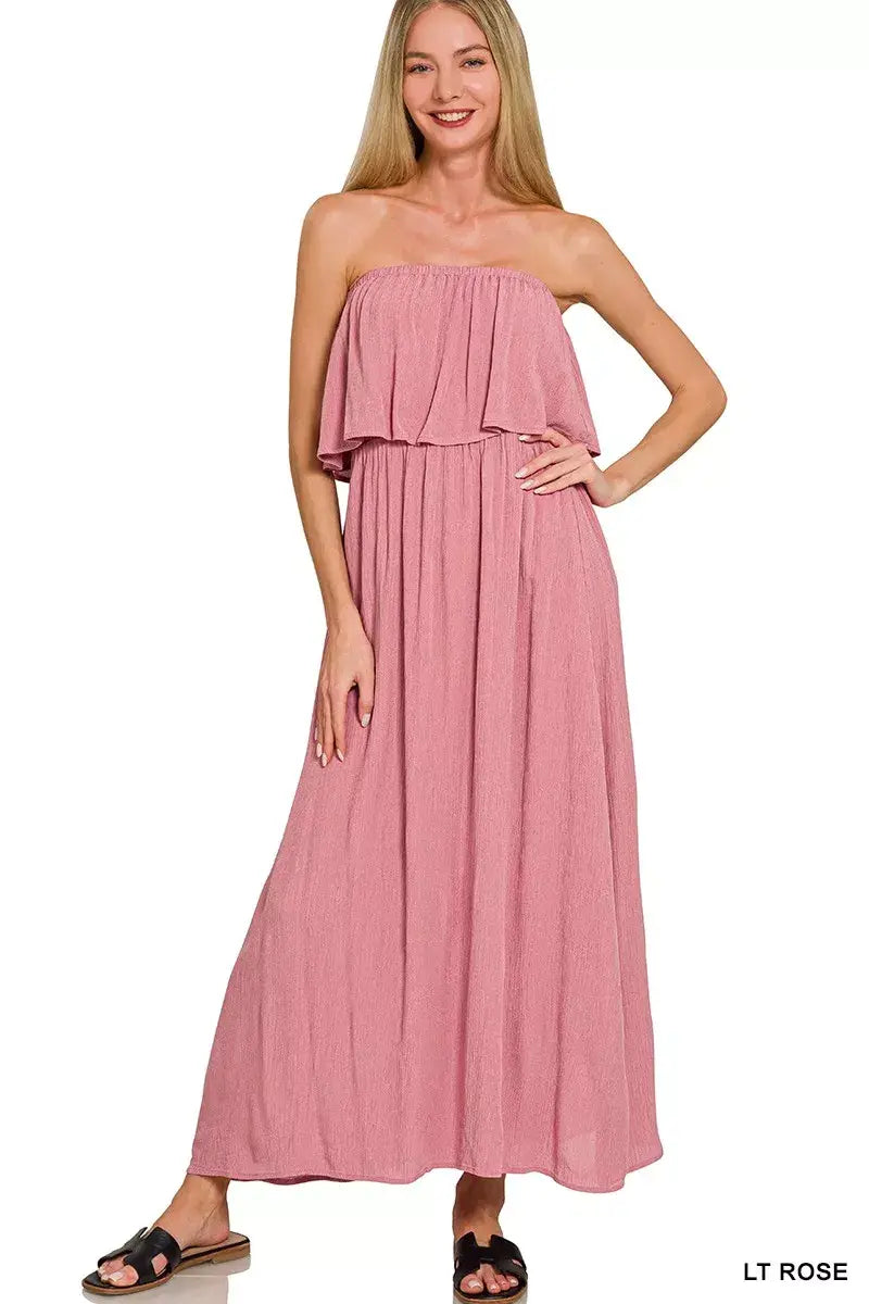 Zenana Woven Crinkle Strapless Maxi Dress – Flyclothing LLC