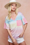 BiBi Rainbow Stripe Printed Triblend Knit Top - Trendsi - Flyclothing LLC