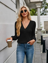 V-Neck Long Sleeve T-Shirt - Trendsi - Flyclothing LLC