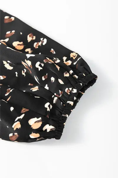Printed Mock Neck Balloon Sleeve Blouse - Trendsi - Flyclothing LLC