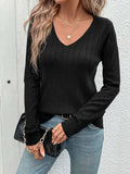 V-Neck Long Sleeve Knit Top - Trendsi