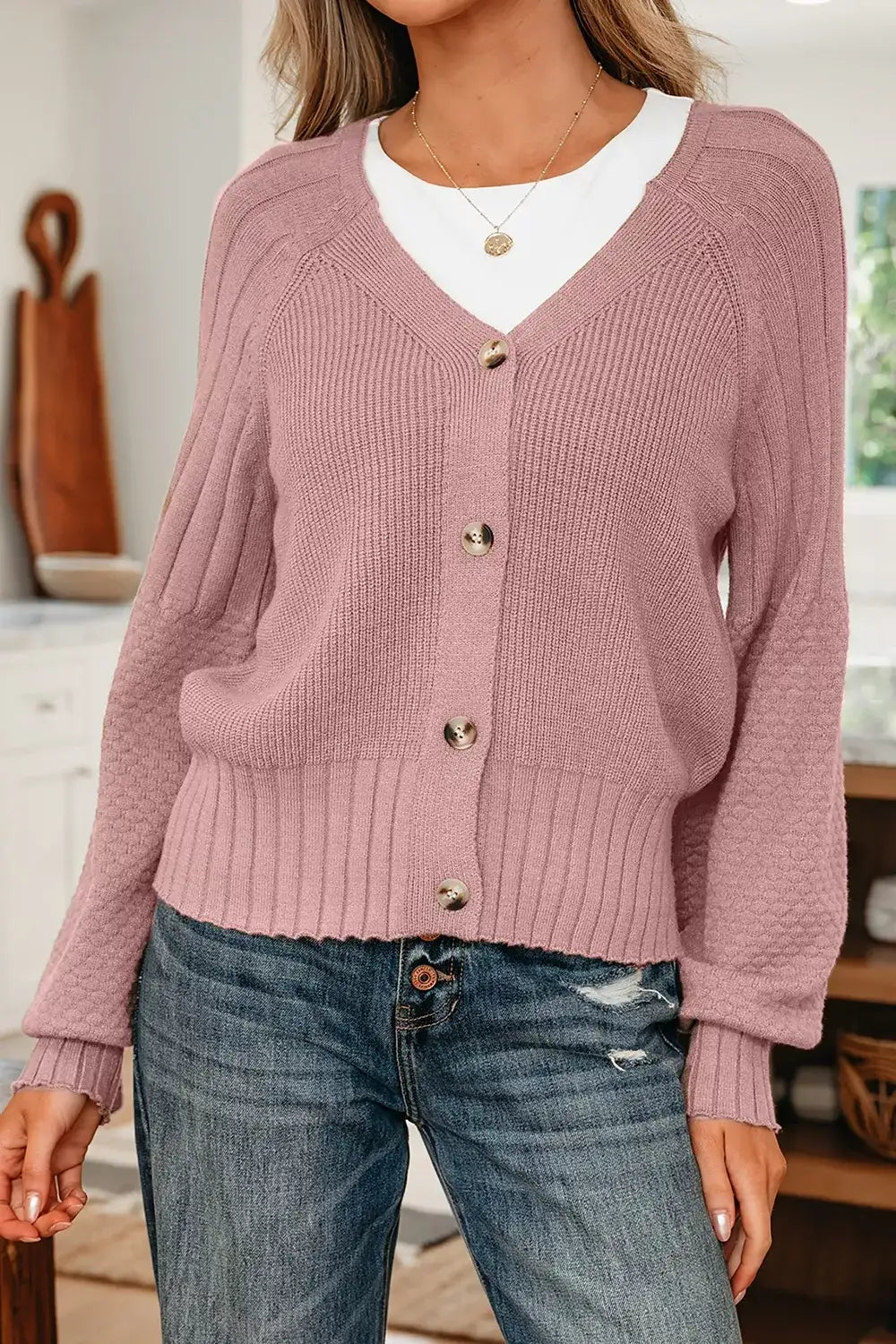 V-Neck Button-Down Cardigan - Trendsi - Flyclothing LLC