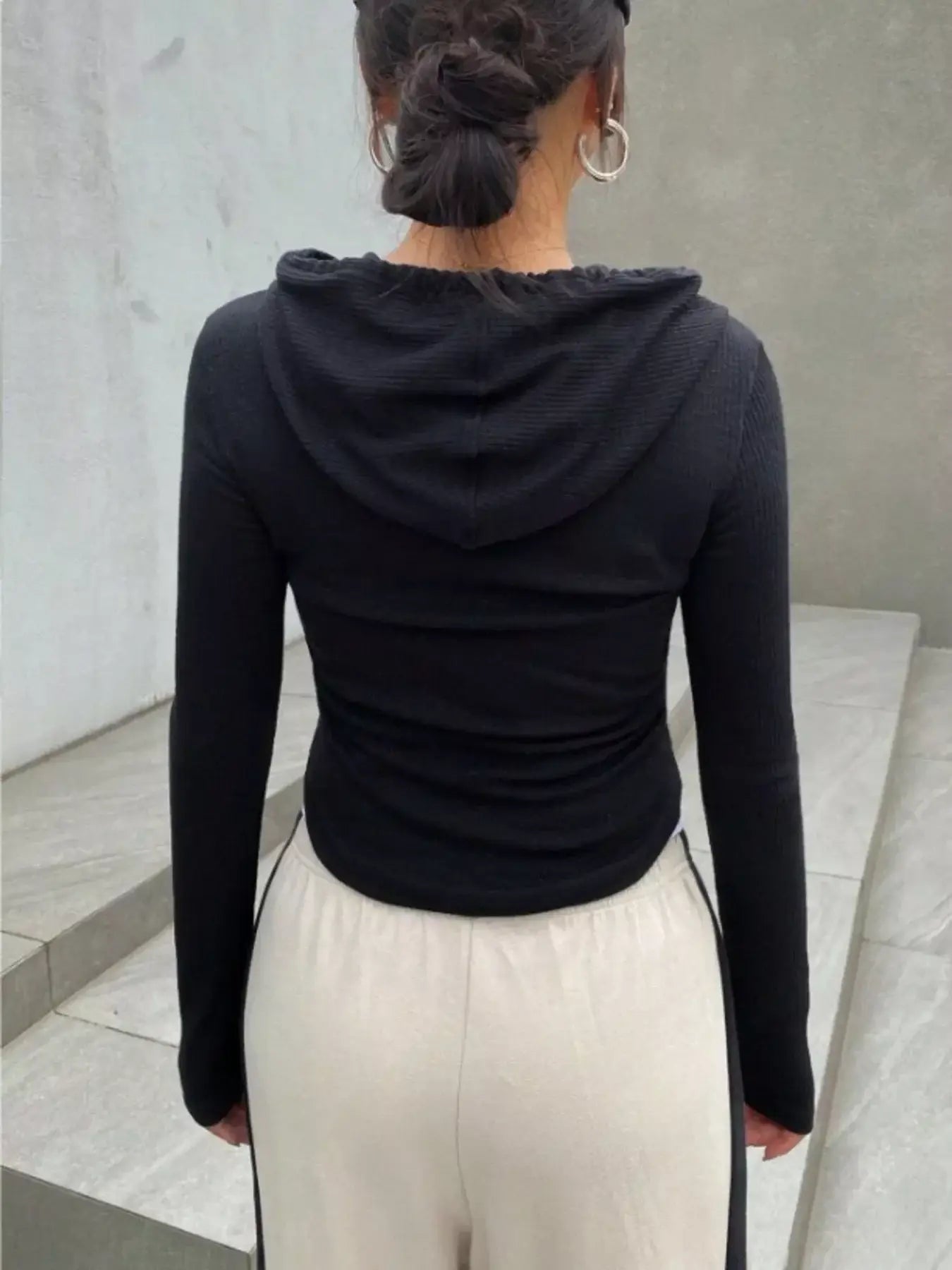 Ribbed Knit Cropped Zip-Up Outerwear - Trendsi - Flyclothing LLC
