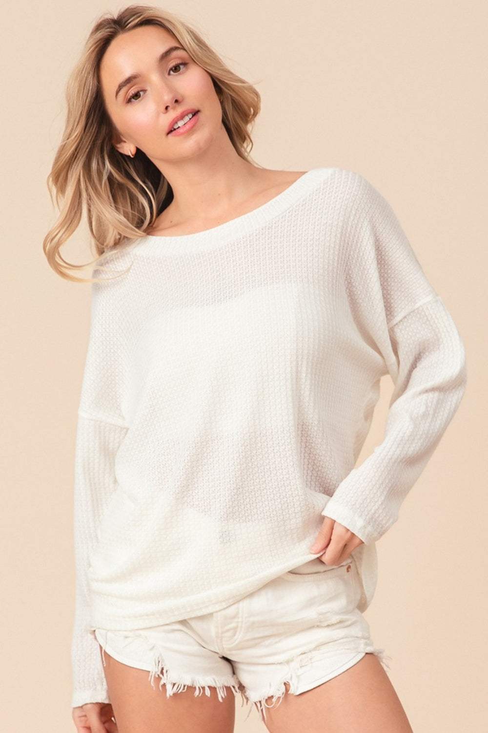 BiBi Waffled Backless Drawstring T-Shirt - Trendsi - Flyclothing LLC