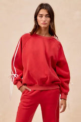 BiBi Side Lined Bow Details Fleece Sweatshirt - Trendsi - Flyclothing LLC