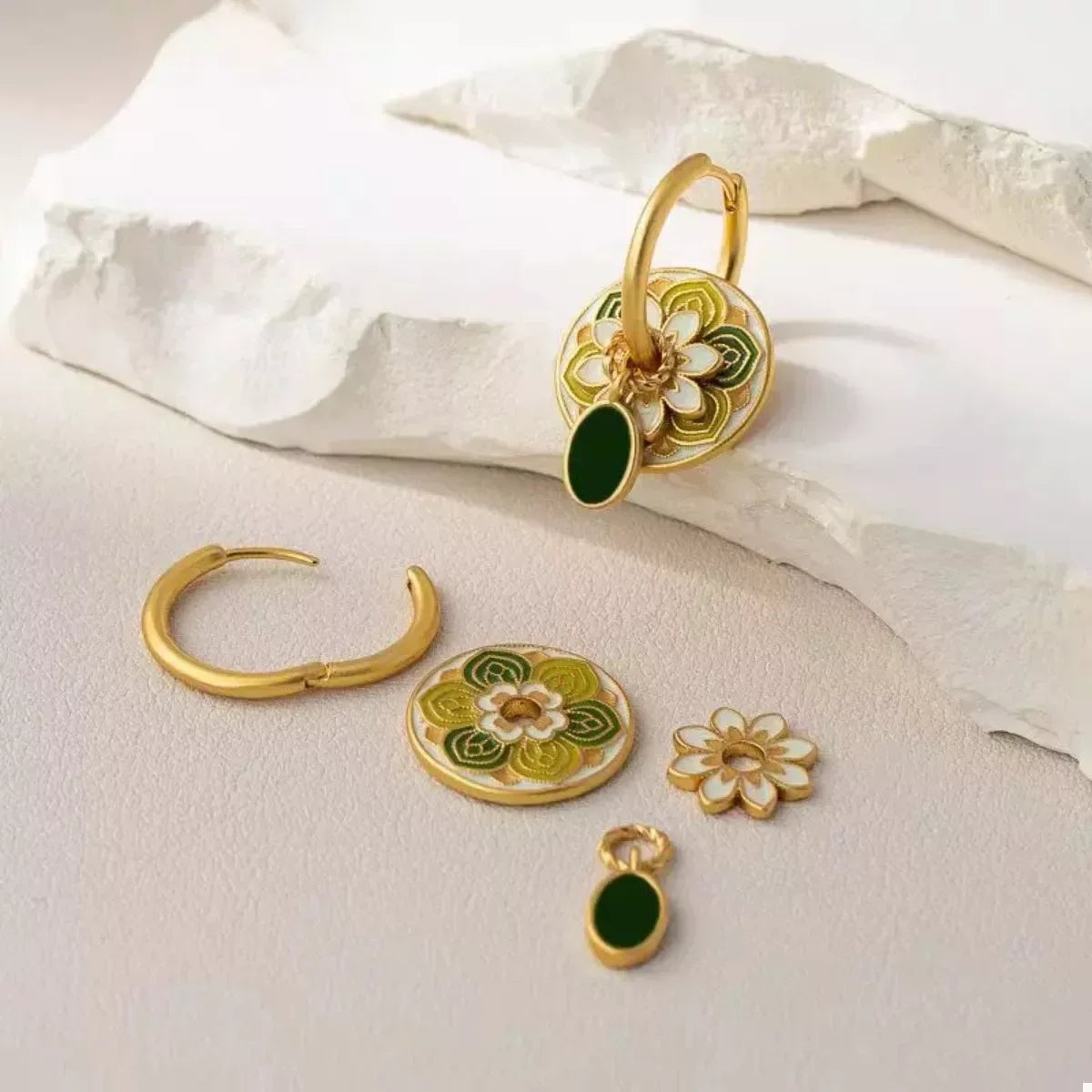 18K Gold-Plated Flower Hoop Earrings - Trendsi - Flyclothing LLC