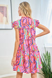First Love Full Size Printed Ruffle Cap Sleeve Tiered Dress - Trendsi