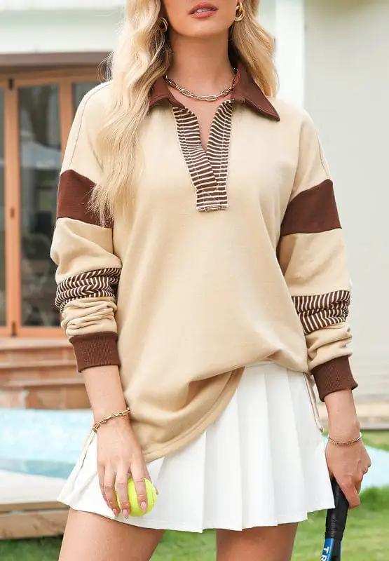 Color Block Johnny Collar Long Sleeve Sweatshirt - Trendsi - Flyclothing LLC