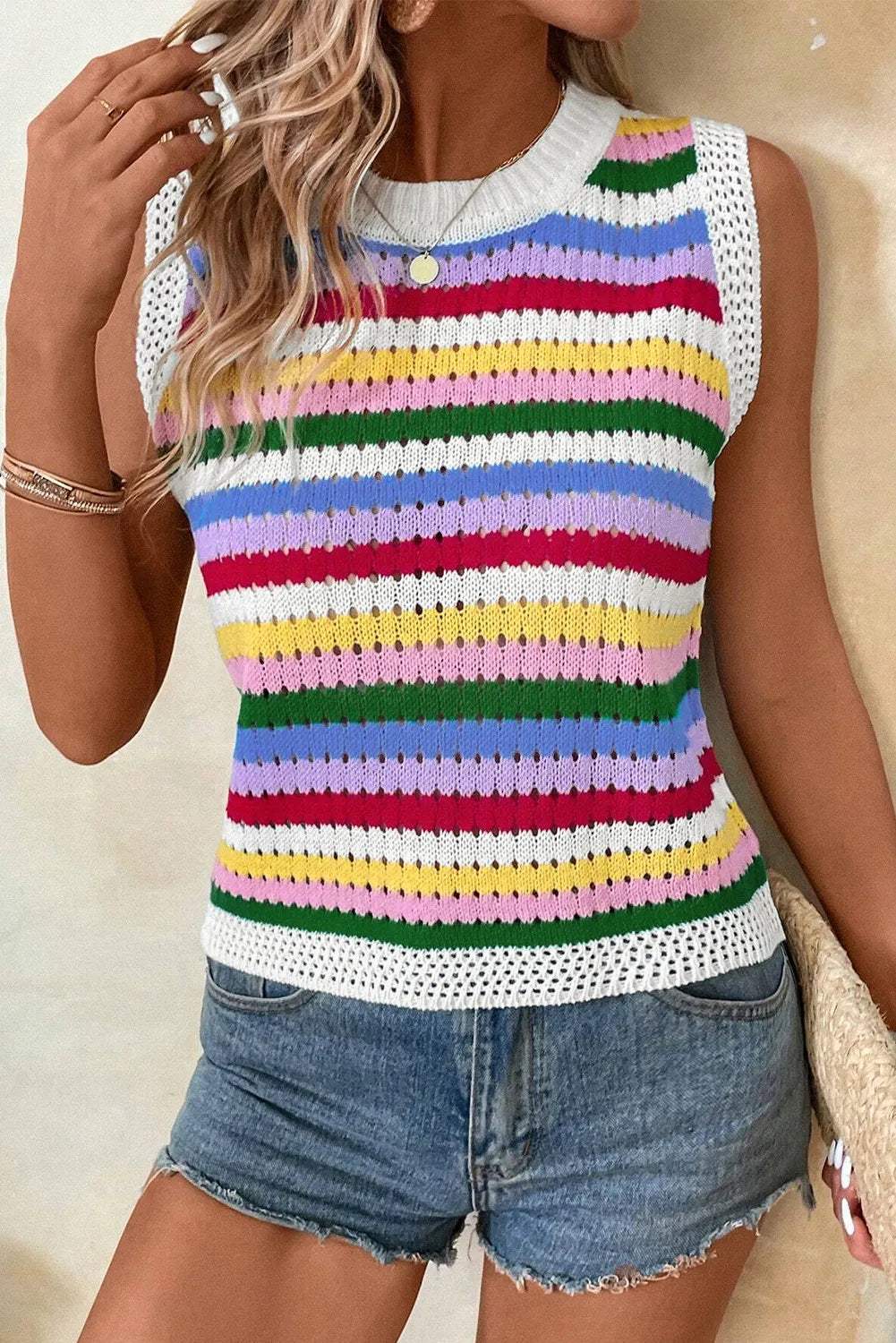 Contrast Round Neck Sweater Vest - Trendsi - Flyclothing LLC