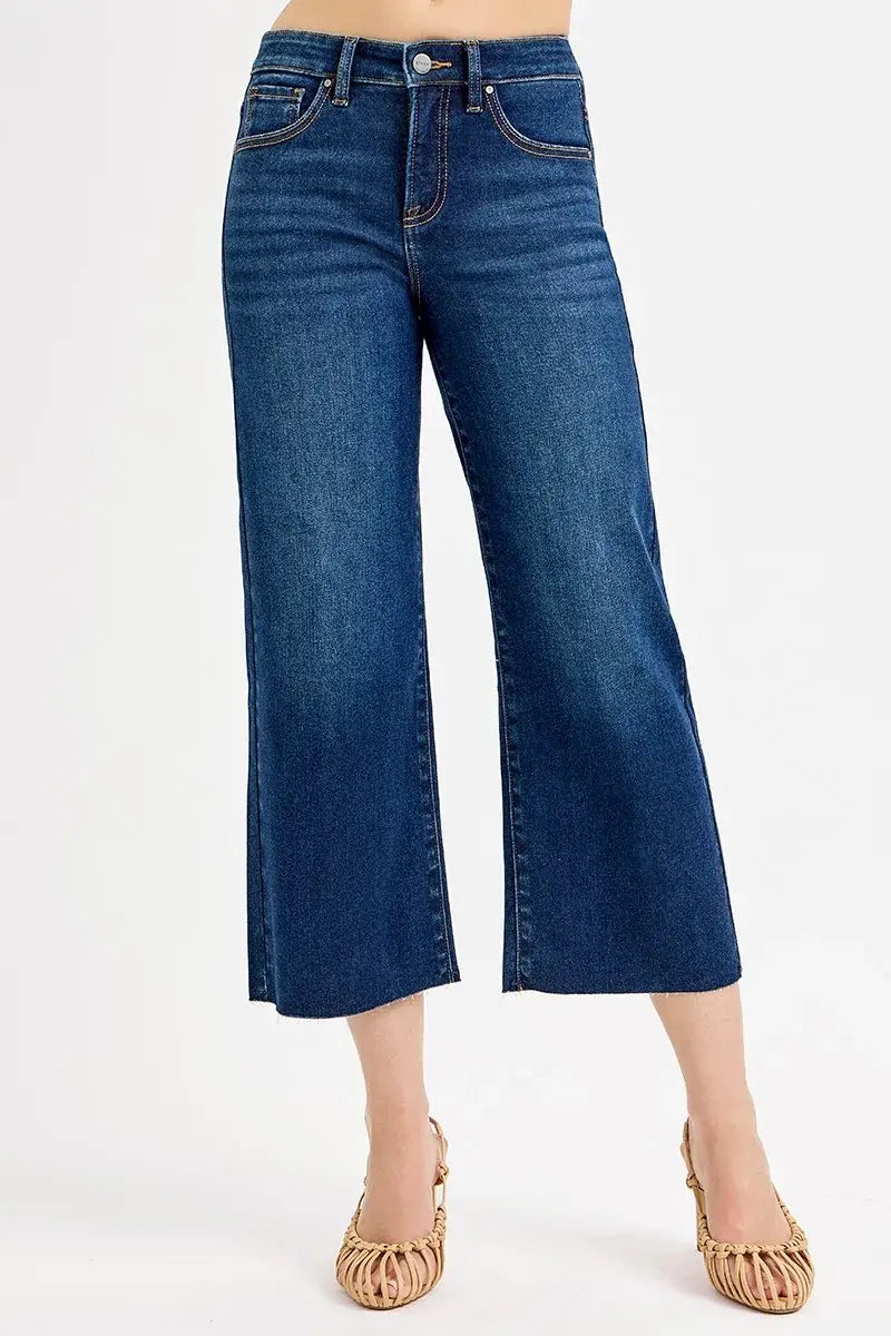 RISEN Full Size Tummy Control High Rise Crop Wide Jeans Plus Size - Trendsi - Flyclothing LLC