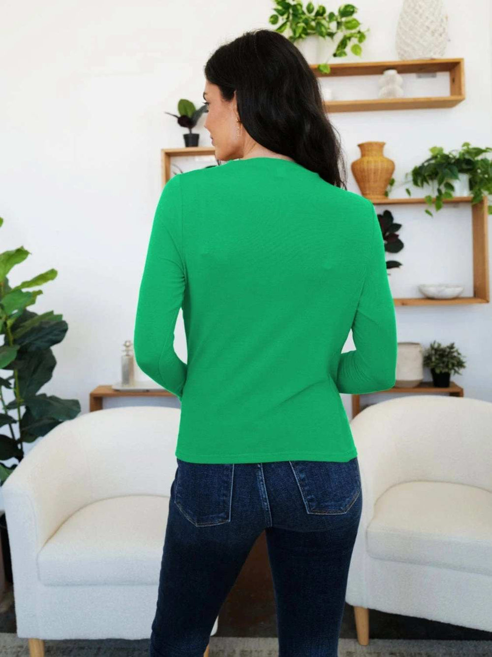 Ruched Mock Neck Long Sleeve T-Shirt - Trendsi - Flyclothing LLC