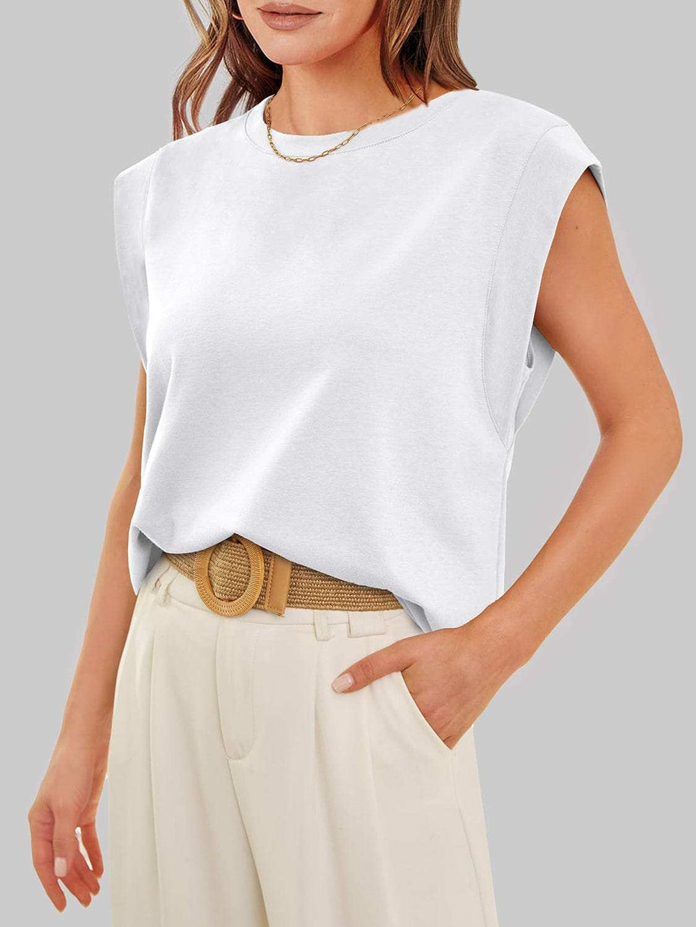 Florira Round Neck Cap Sleeve T-Shirt - Trendsi - Flyclothing LLC