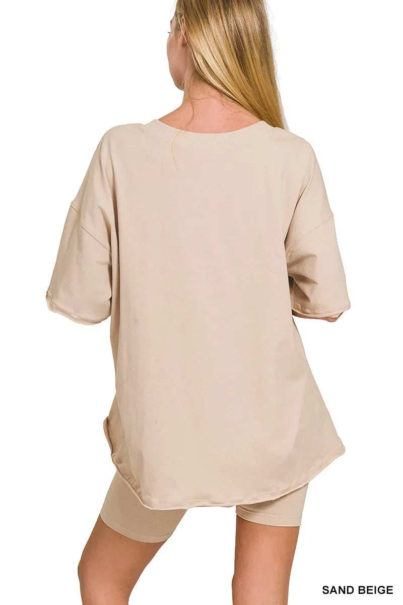 Zenana Cotton V-neck Top & Biker Shorts Set - Trendsi - Flyclothing LLC