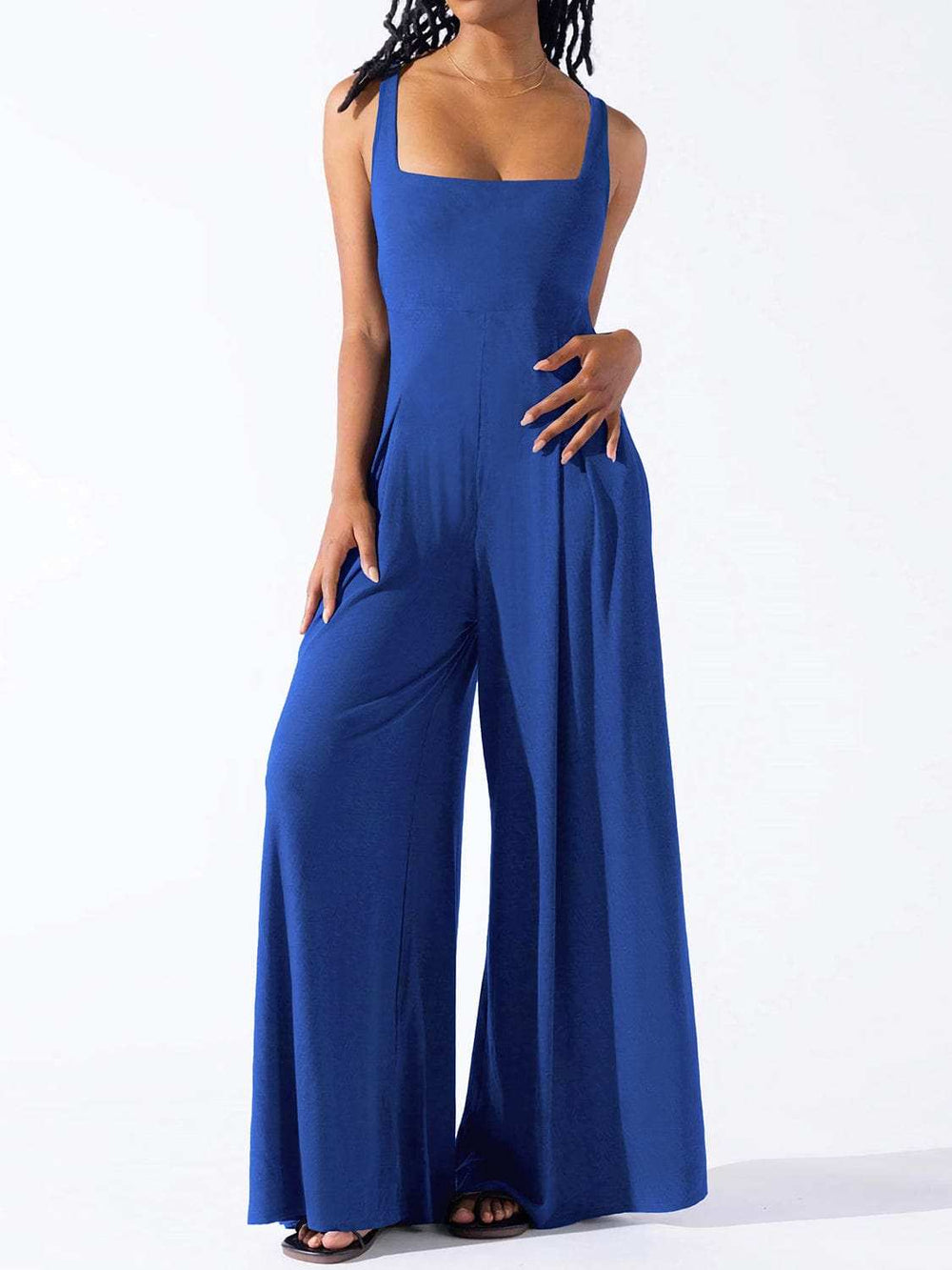 Square Neck Wide Strap Jumpsuit - Trendsi - Flyclothing LLC