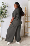 Double Take Full Size Round Neck Slit Top and Pants Set - Trendsi - Flyclothing LLC