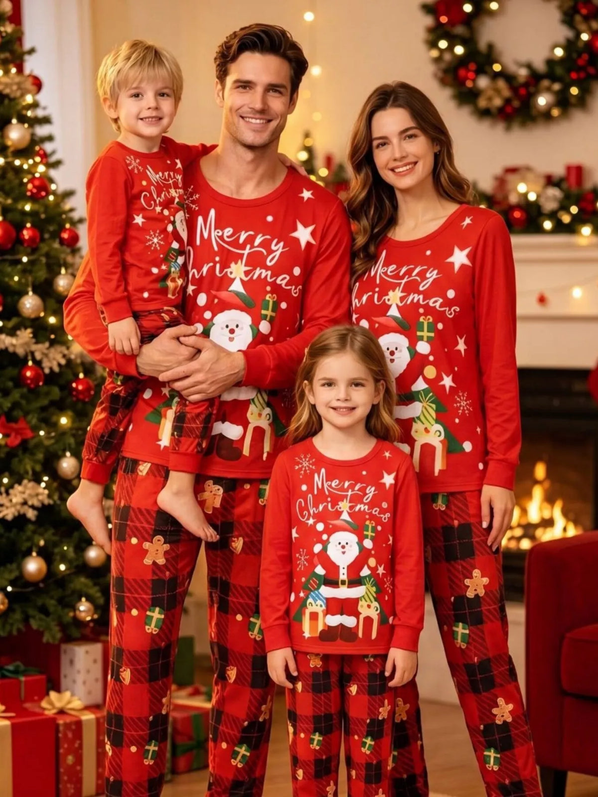 Family Matching Christmas Pajama Set with Santa and Plaid Print - Trendsi - Flyclothing LLC