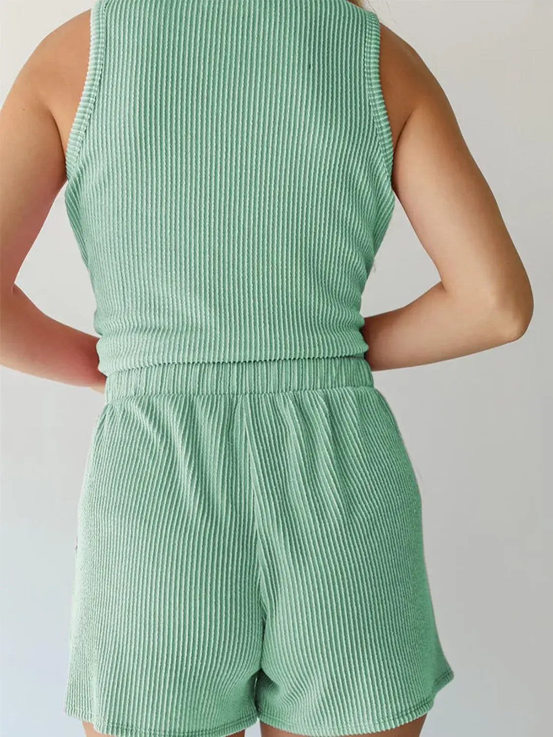 Round Neck Sleeveless Top and Shorts Set - Trendsi - Flyclothing LLC