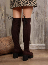 Leopard Round Toe Block Heel Boots - Trendsi - Flyclothing LLC