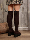 Leopard Round Toe Block Heel Boots - Trendsi - Flyclothing LLC