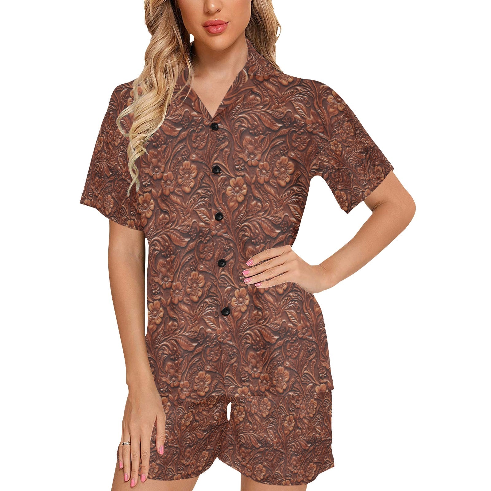 Baha Ranch Leather Floral Print Women's Pajama Set