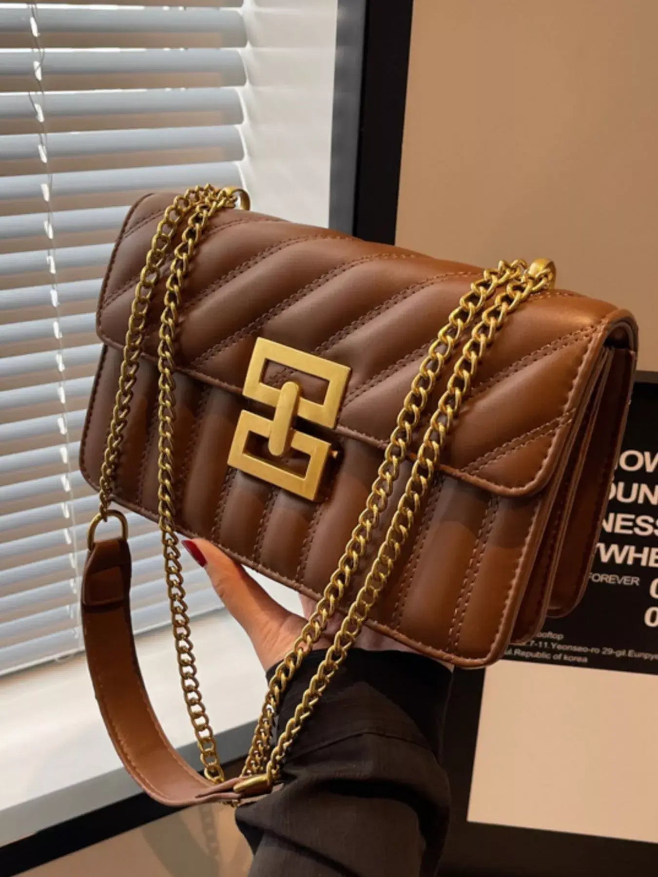 Quilted Flap Chain Shoulder Bag - Trendsi - Flyclothing LLC