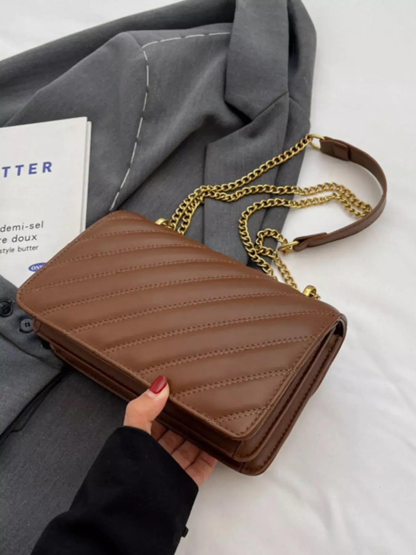 Quilted Flap Chain Shoulder Bag - Trendsi - Flyclothing LLC