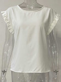 Ruffled Round Neck Cap Sleeve Blouse - Trendsi - Flyclothing LLC