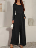 Tied Round Neck Long Sleeve Jumpsuit - Trendsi