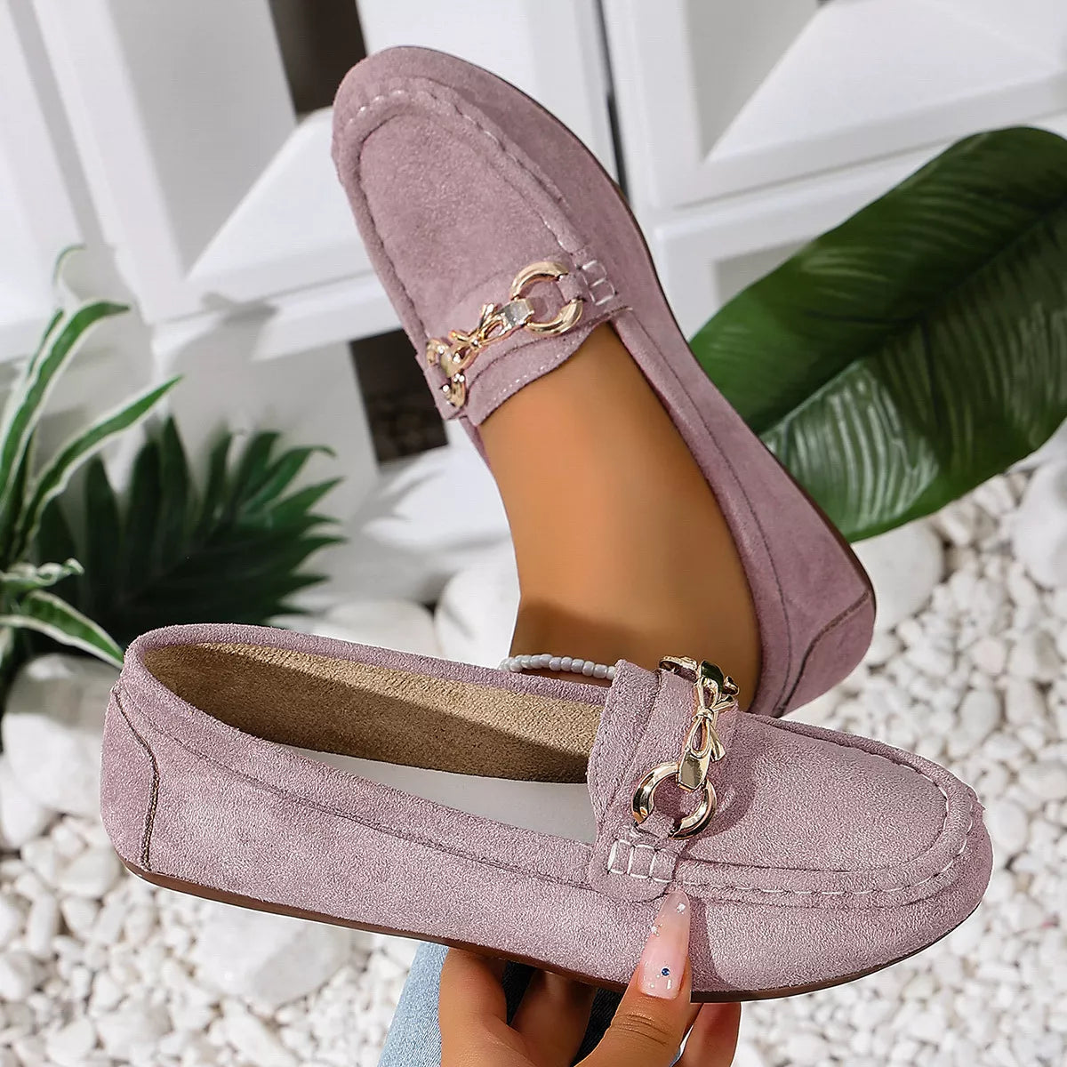 Comfortable Flat Loafers with Decorative Buckle - Trendsi - Flyclothing LLC