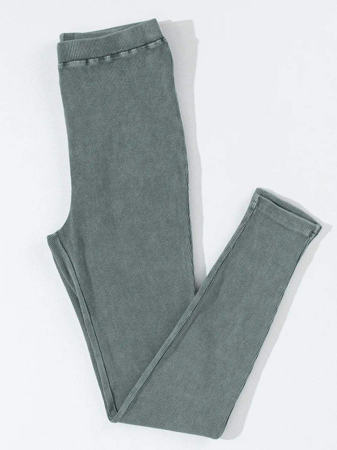 Ribbed Elastic Waist Leggings - Trendsi - Flyclothing LLC