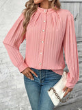 Button Down Mock Neck Long Sleeve Shirt - Trendsi - Flyclothing LLC