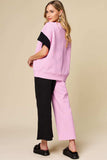 Double Take Full Size Texture Contrast T-Shirt and Wide Leg Pants Set - Trendsi - Flyclothing LLC