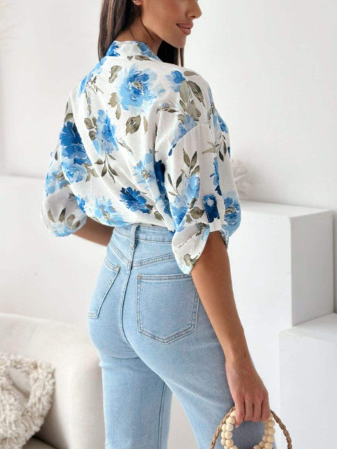 Printed Button Up Half Sleeve Shirt - Trendsi - Flyclothing LLC