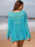 Openwork Slit Boat Neck Long Sleeve Cover-Up - Trendsi