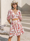 Printed Half Sleeve Top and Layered Skirt Set - Trendsi - Flyclothing LLC