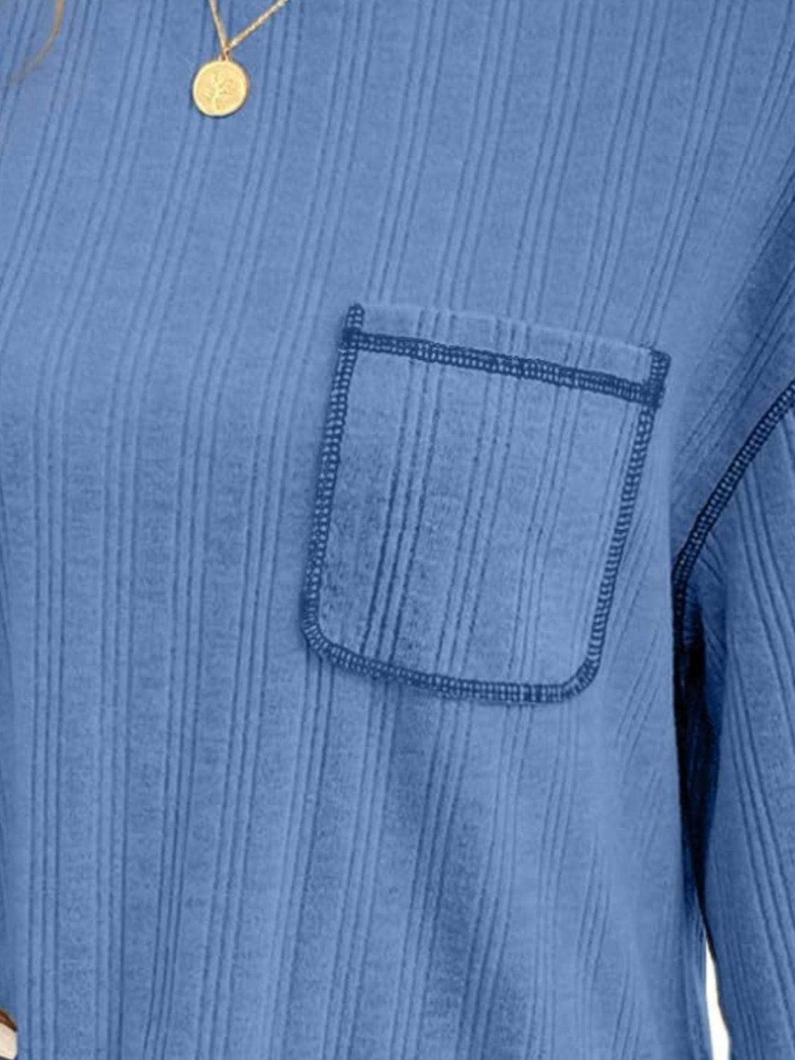 Mandy Contrast Stitching Round Neck Long Sleeve T-Shirt - Trendsi - Flyclothing LLC